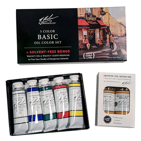 M Graham Artists' Oil Paint Basic 5 Colour Set + Free Bonus