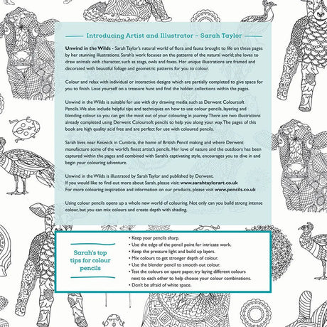 Derwent Unwind in The Wilds Colouring Book with 10 Coloursoft Pencils