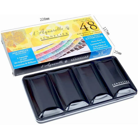 Sennelier French Artists' 48 half pans metal box + 1 brush