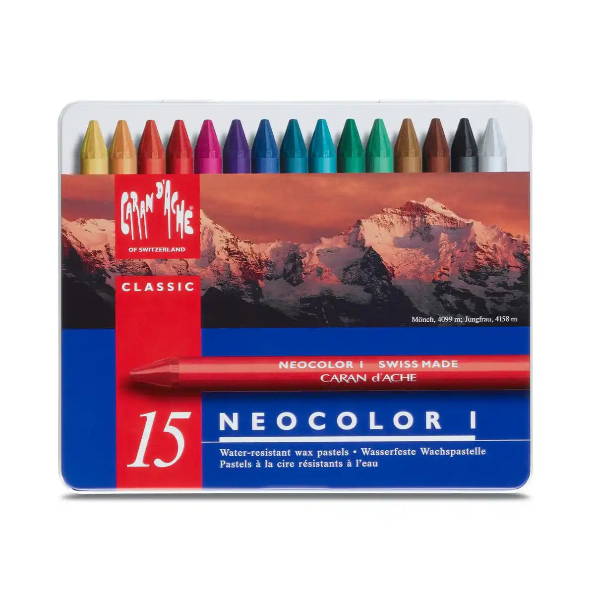 Caran Dache Classic Neocolor I 15 Colour Pastel Metal Box