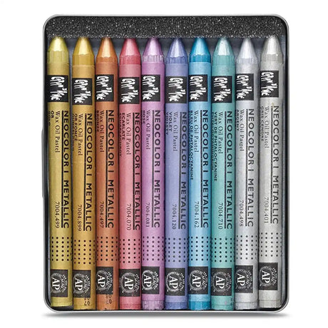 Caran Dache Classic Neocolor I 10 Colour Metallic Pastel Metal Box