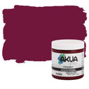 A jar of AKUA Intaglio acrylic paint in the shade Magenta Aquamarine (color code PR 112), shown with a large textured paint swatch of the same deep magenta color behind it on a white background.