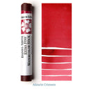 Watercolor stick of Alizarin Crimson by Daniel Smith with color swatches on a white background