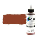 A bottle of Akua liquid pigment in the shade burnt orange, colour known as Burnt Sienna shown next to a matching textured paint swatch on a white background.