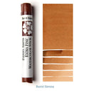 Daniel Smith Extra Fine Watercolor Stick in Burnt Sienna with color swatches on a white background