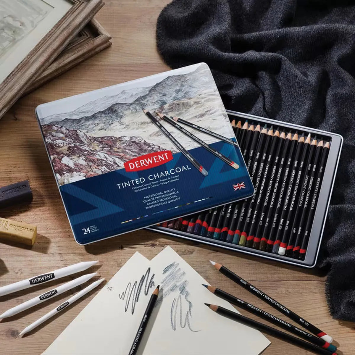 Derwent Tinted Charcoal Pencil Set of 12