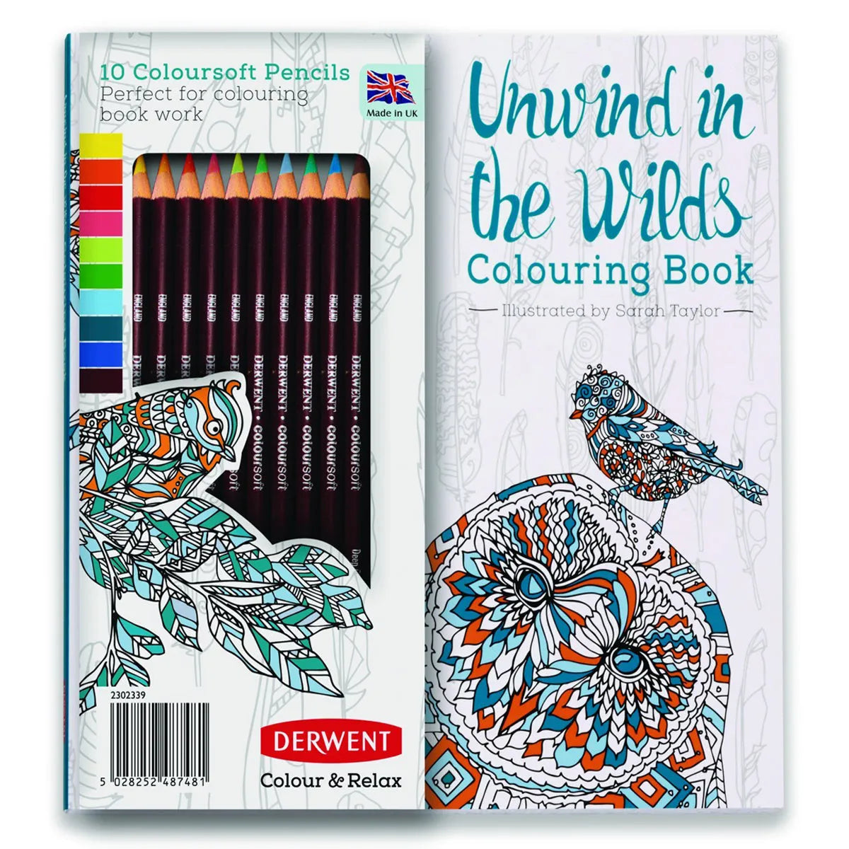 Derwent Unwind in The Wilds Colouring Book with 10 Coloursoft Pencils