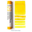 Daniel Smith Hansa Yellow Deep watercolor stick with swatches on a white background