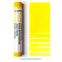 Hansa Yellow Medium watercolor stick by Daniel Smith with color swatches on a white background