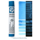 Iridescent Electric Blue watercolor stick with color swatches on a white background