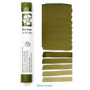 Olive green paint swatch with a tube labeled 'Olive Green' on a white background