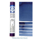 Tube of Phthalo Blue paint with color swatches on a white background