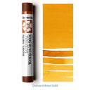 Watercolor stick and sample swatch of Quinacridone Gold color on a white background