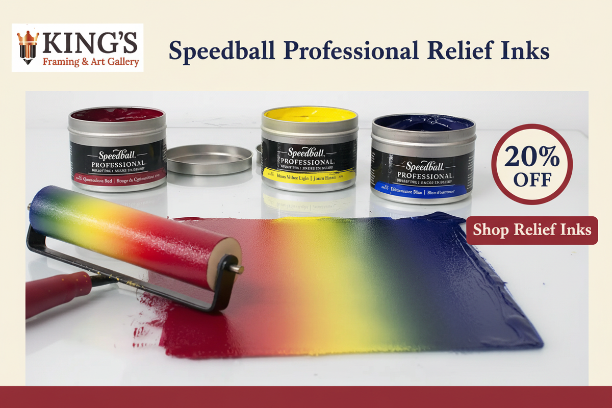 Speedball six-colour relief inks promo banner